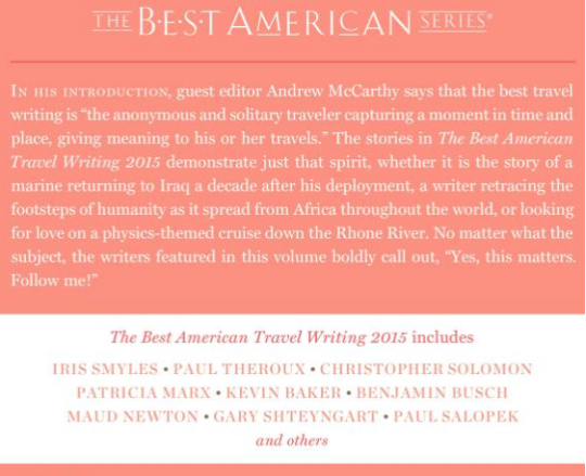 Best American Travel Writing 2015 edited by Andrew McCarthy and Jason Wilson