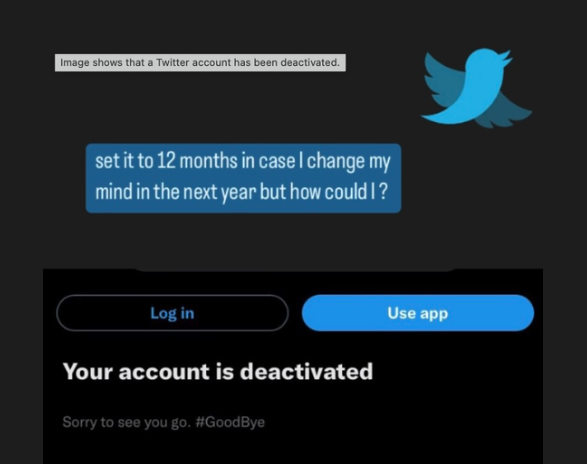 Image shows that a Twitter account was deactivated.