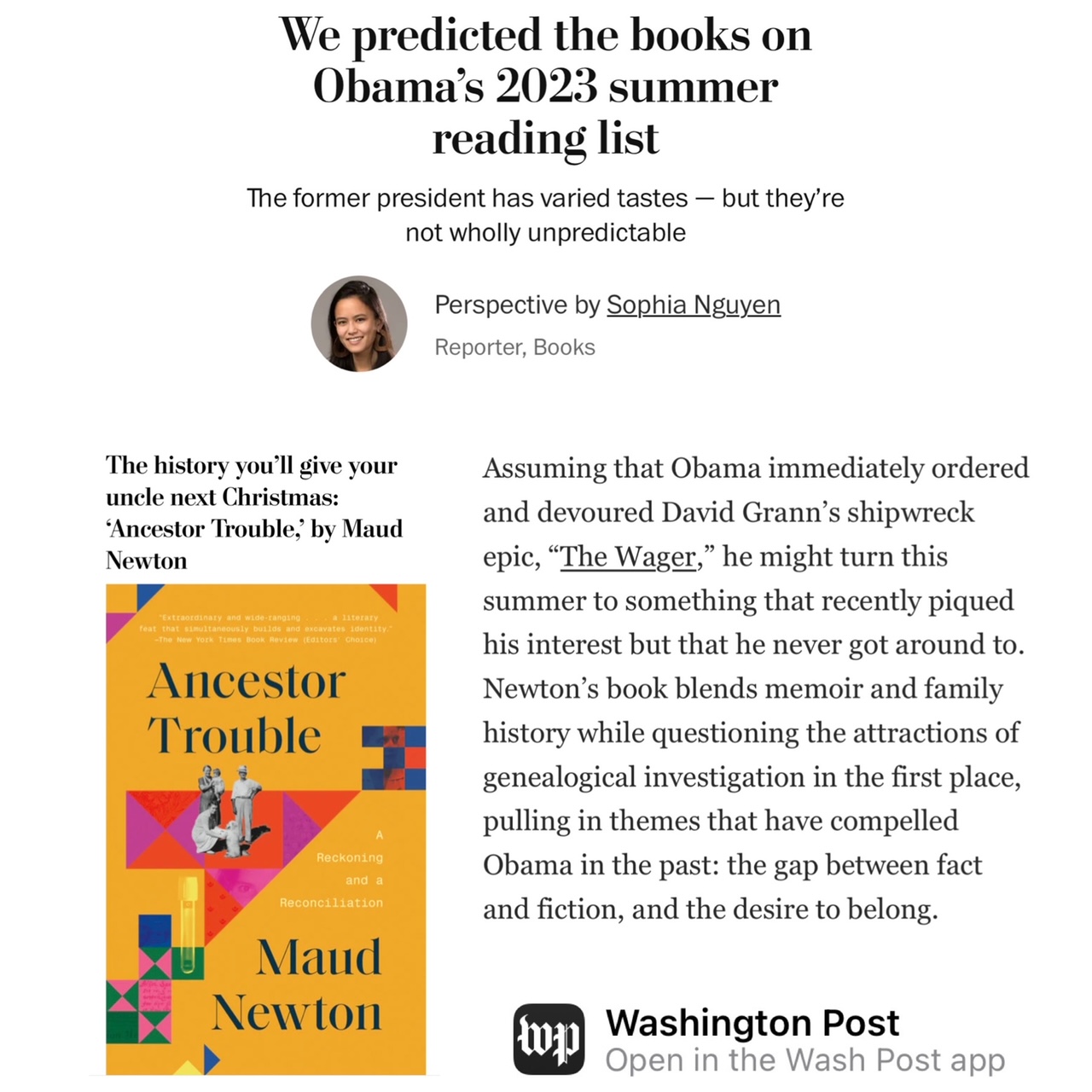 WaPo Guesses Obama's Summer 2023 Book Picks - Maud Newton